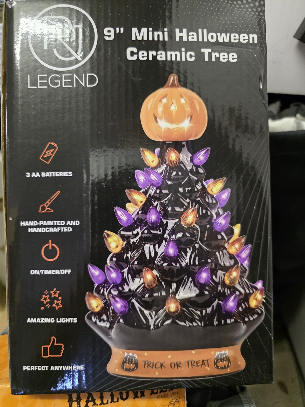Legend 9" Mini Halloween Ceramic Tree - Black with Purple & Orange Lights